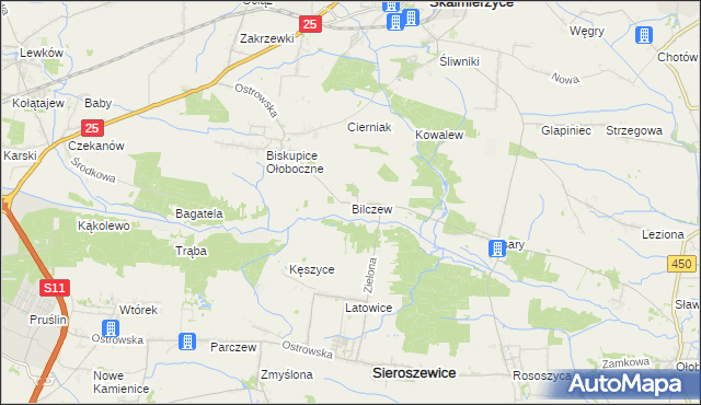 mapa Bilczew gmina Sieroszewice, Bilczew gmina Sieroszewice na mapie Targeo