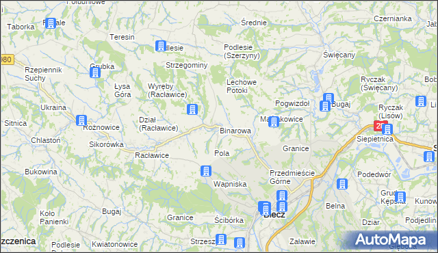 mapa Binarowa, Binarowa na mapie Targeo