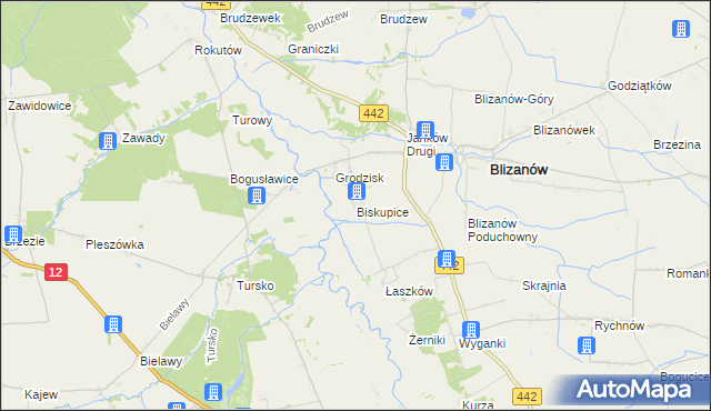 mapa Biskupice gmina Blizanów, Biskupice gmina Blizanów na mapie Targeo