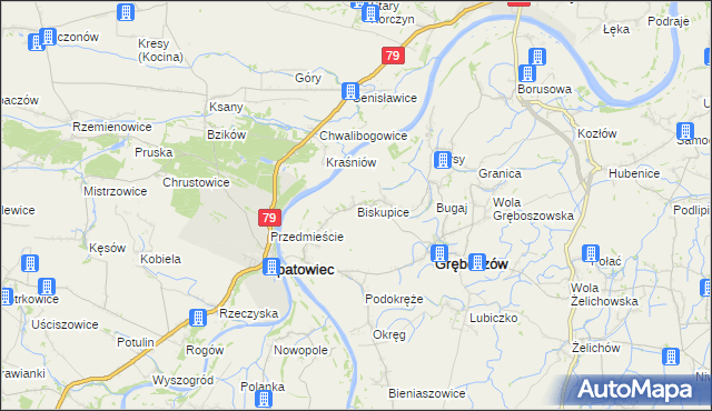 mapa Biskupice gmina Gręboszów, Biskupice gmina Gręboszów na mapie Targeo