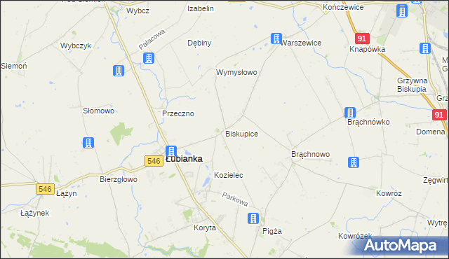 mapa Biskupice gmina Łubianka, Biskupice gmina Łubianka na mapie Targeo