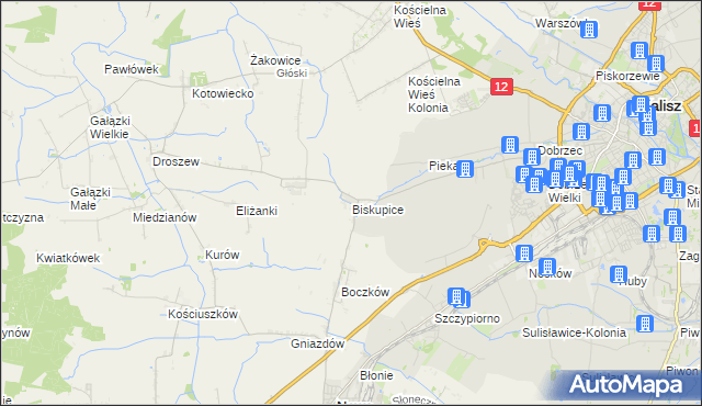 mapa Biskupice gmina Nowe Skalmierzyce, Biskupice gmina Nowe Skalmierzyce na mapie Targeo