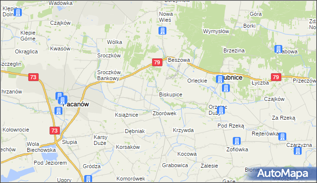 mapa Biskupice gmina Pacanów, Biskupice gmina Pacanów na mapie Targeo
