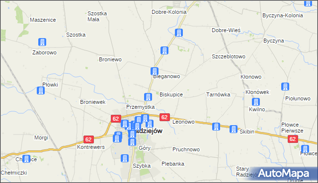 mapa Biskupice gmina Radziejów, Biskupice gmina Radziejów na mapie Targeo