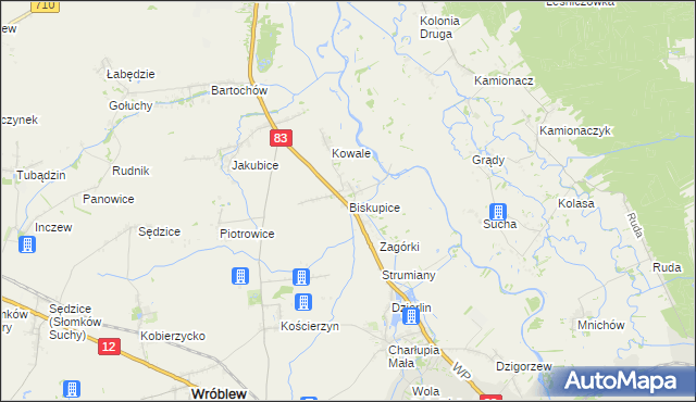 mapa Biskupice gmina Sieradz, Biskupice gmina Sieradz na mapie Targeo