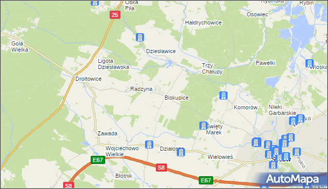 mapa Biskupice gmina Syców, Biskupice gmina Syców na mapie Targeo