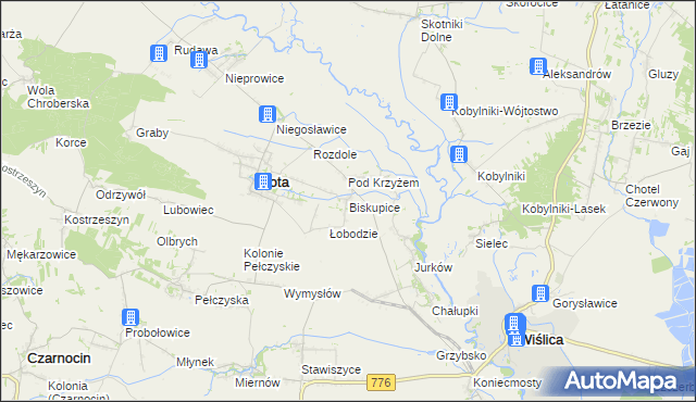 mapa Biskupice gmina Złota, Biskupice gmina Złota na mapie Targeo