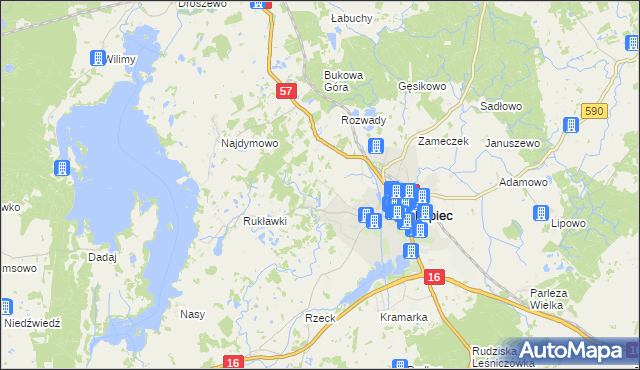 mapa Biskupiec-Kolonia Trzecia, Biskupiec-Kolonia Trzecia na mapie Targeo