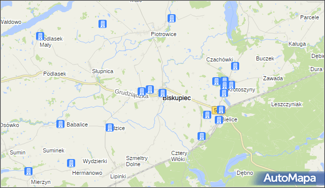 mapa Biskupiec powiat nowomiejski, Biskupiec powiat nowomiejski na mapie Targeo