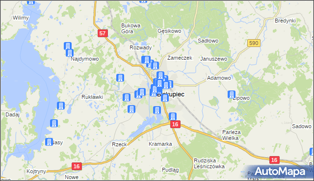 mapa Biskupiec powiat olsztyński, Biskupiec powiat olsztyński na mapie Targeo