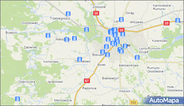 mapa Biskupin gmina Lipno, Biskupin gmina Lipno na mapie Targeo