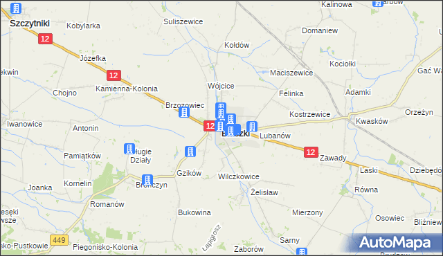 mapa Błaszki, Błaszki na mapie Targeo