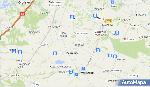 mapa Błędów gmina Wierzbica, Błędów gmina Wierzbica na mapie Targeo