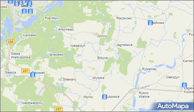 mapa Bliżyce gmina Skoki, Bliżyce gmina Skoki na mapie Targeo