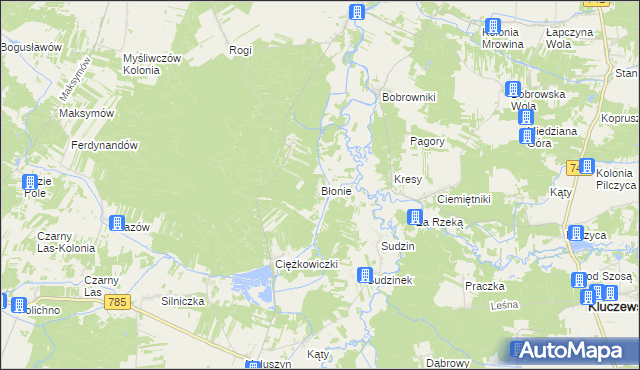 mapa Błonie gmina Wielgomłyny, Błonie gmina Wielgomłyny na mapie Targeo