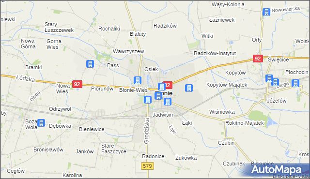 mapa Błonie powiat warszawski zachodni, Błonie powiat warszawski zachodni na mapie Targeo