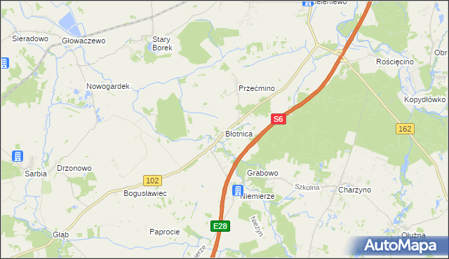 mapa Błotnica gmina Kołobrzeg, Błotnica gmina Kołobrzeg na mapie Targeo