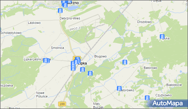 mapa Bługowo gmina Lipka, Bługowo gmina Lipka na mapie Targeo