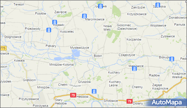 mapa Bobin gmina Proszowice, Bobin gmina Proszowice na mapie Targeo