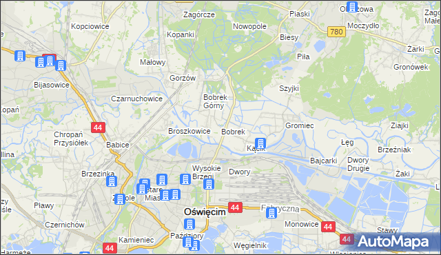 mapa Bobrek gmina Chełmek, Bobrek gmina Chełmek na mapie Targeo
