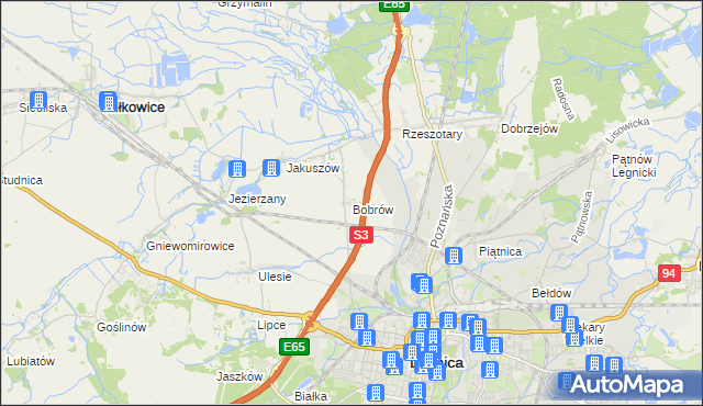 mapa Bobrów gmina Miłkowice, Bobrów gmina Miłkowice na mapie Targeo