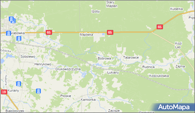 mapa Bobrowa gmina Zabłudów, Bobrowa gmina Zabłudów na mapie Targeo