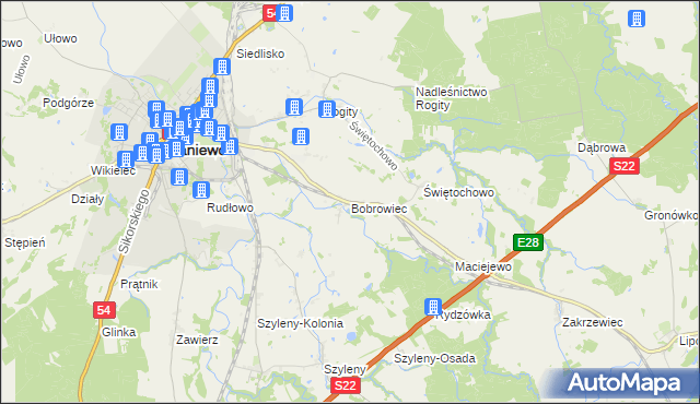 mapa Bobrowiec gmina Braniewo, Bobrowiec gmina Braniewo na mapie Targeo