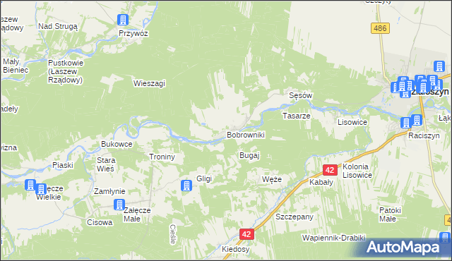 mapa Bobrowniki gmina Działoszyn, Bobrowniki gmina Działoszyn na mapie Targeo