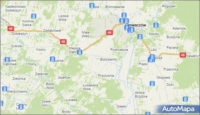 mapa Bobrowniki gmina Głowaczów, Bobrowniki gmina Głowaczów na mapie Targeo