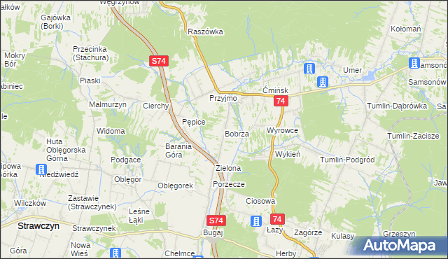 mapa Bobrza, Bobrza na mapie Targeo