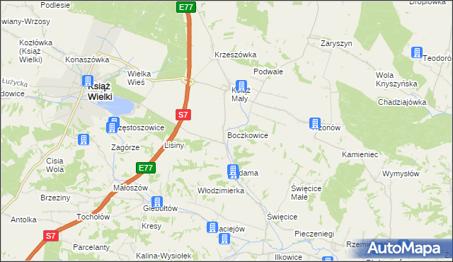 mapa Boczkowice gmina Książ Wielki, Boczkowice gmina Książ Wielki na mapie Targeo
