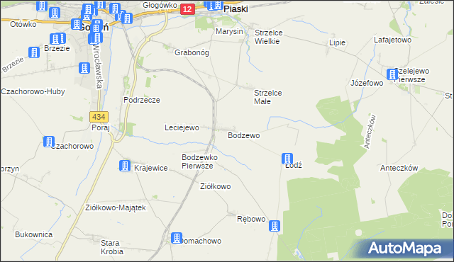 mapa Bodzewo, Bodzewo na mapie Targeo