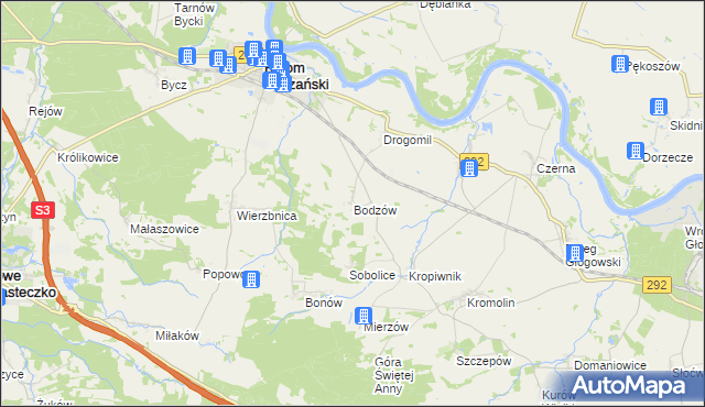 mapa Bodzów gmina Bytom Odrzański, Bodzów gmina Bytom Odrzański na mapie Targeo