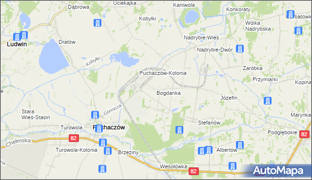 mapa Bogdanka gmina Puchaczów, Bogdanka gmina Puchaczów na mapie Targeo