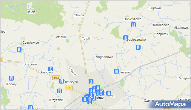 mapa Bogdanowo gmina Gołańcz, Bogdanowo gmina Gołańcz na mapie Targeo