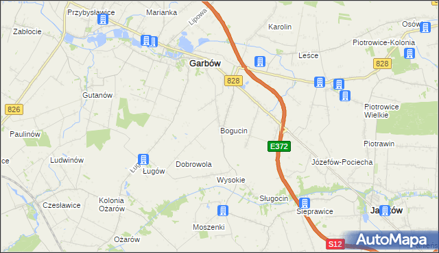 mapa Bogucin gmina Garbów, Bogucin gmina Garbów na mapie Targeo