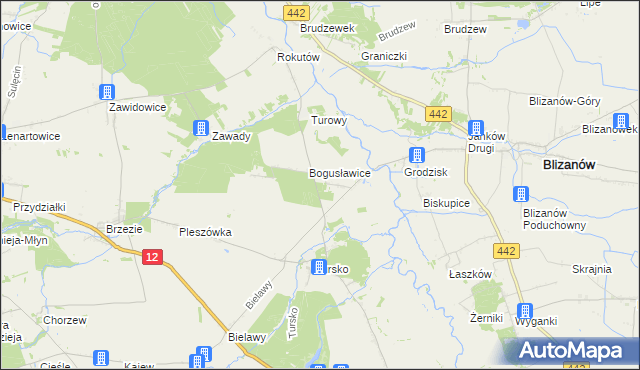 mapa Bogusław gmina Gołuchów, Bogusław gmina Gołuchów na mapie Targeo