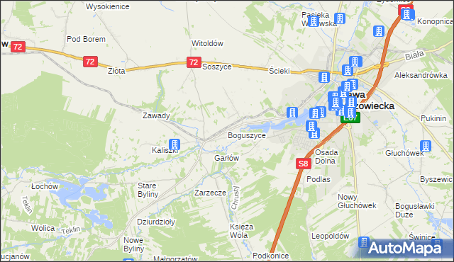 mapa Boguszyce gmina Rawa Mazowiecka, Boguszyce gmina Rawa Mazowiecka na mapie Targeo