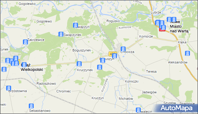 mapa Boguszyn gmina Nowe Miasto nad Wartą, Boguszyn gmina Nowe Miasto nad Wartą na mapie Targeo