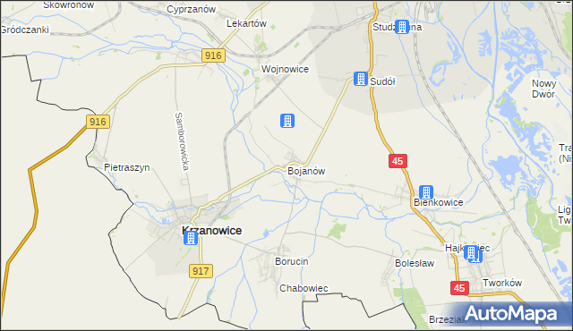 mapa Bojanów gmina Krzanowice, Bojanów gmina Krzanowice na mapie Targeo