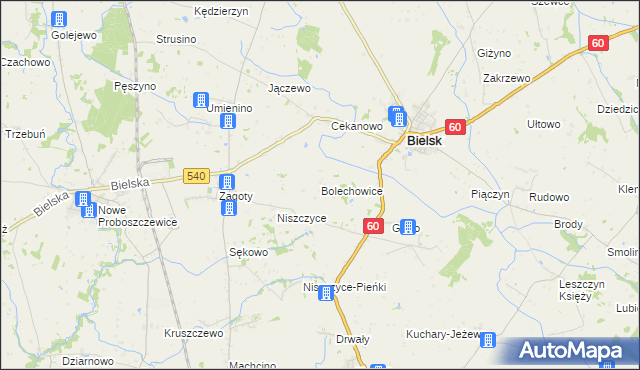 mapa Bolechowice gmina Bielsk, Bolechowice gmina Bielsk na mapie Targeo