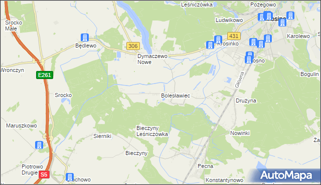 mapa Bolesławiec gmina Mosina, Bolesławiec gmina Mosina na mapie Targeo