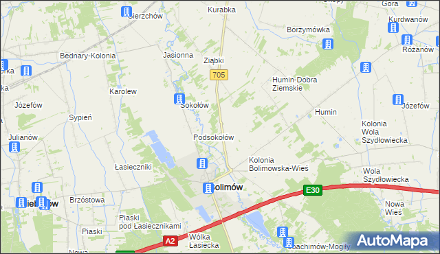 mapa Bolimowska Wieś, Bolimowska Wieś na mapie Targeo