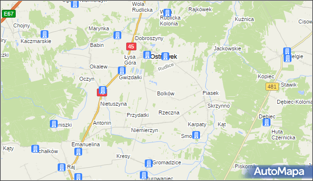 mapa Bolków gmina Ostrówek, Bolków gmina Ostrówek na mapie Targeo