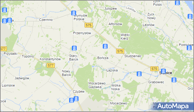 mapa Bończa gmina Słubice, Bończa gmina Słubice na mapie Targeo