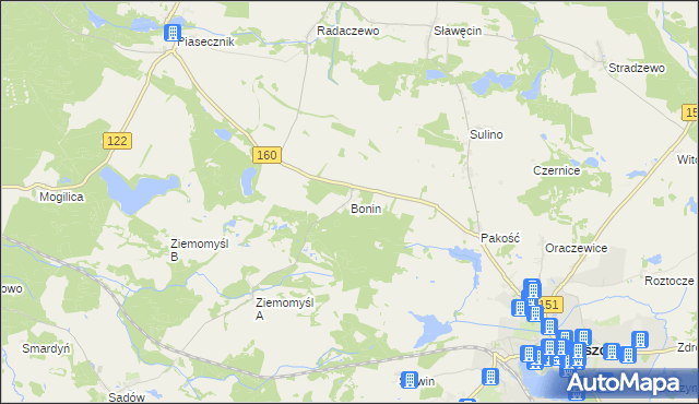 mapa Bonin gmina Choszczno, Bonin gmina Choszczno na mapie Targeo