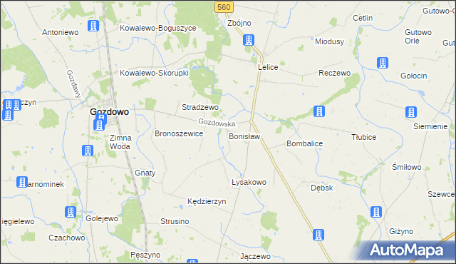 mapa Bonisław gmina Gozdowo, Bonisław gmina Gozdowo na mapie Targeo