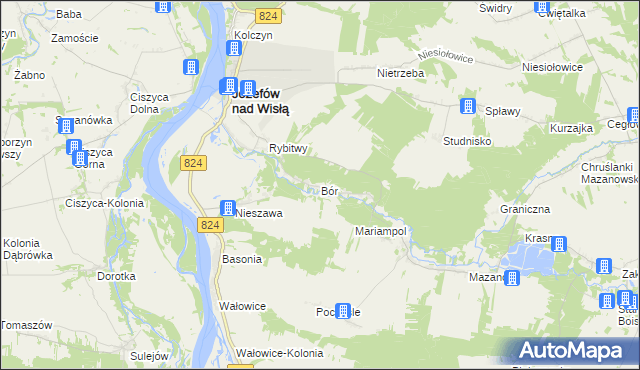 mapa Bór gmina Józefów nad Wisłą, Bór gmina Józefów nad Wisłą na mapie Targeo