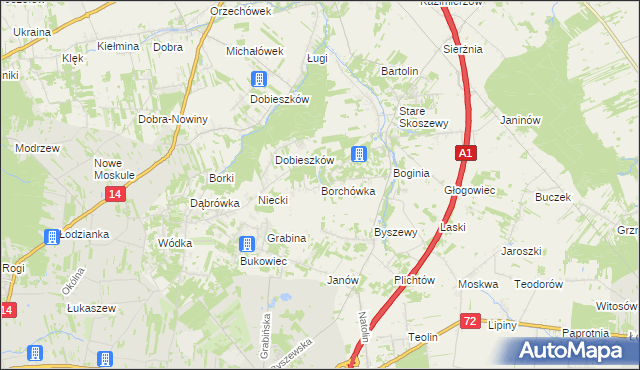 mapa Borchówka, Borchówka na mapie Targeo