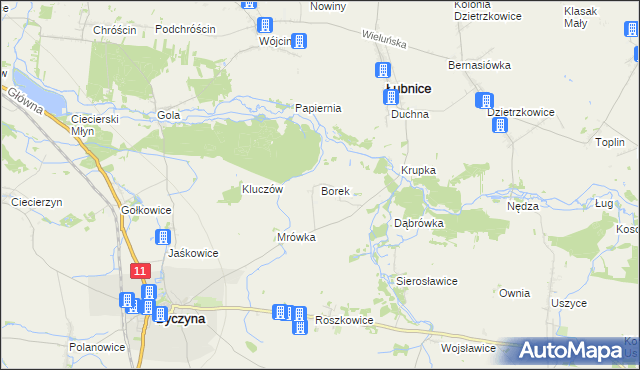 mapa Borek gmina Byczyna, Borek gmina Byczyna na mapie Targeo